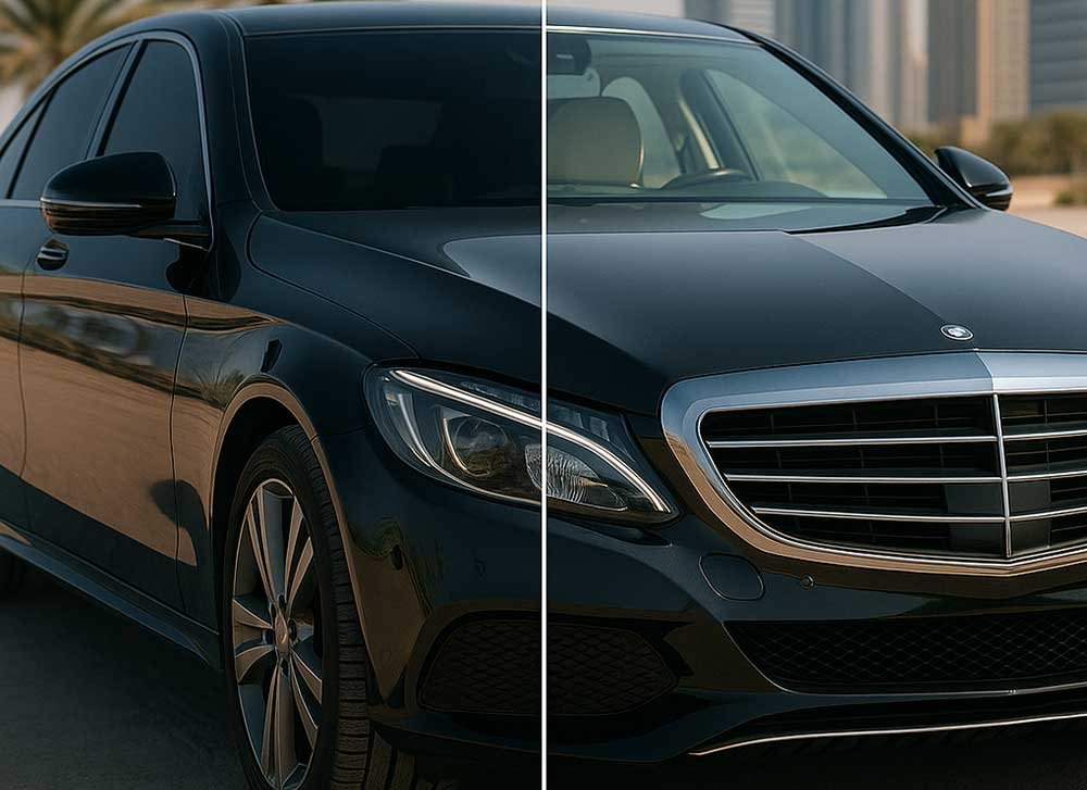 Ceramic car window tint installation in Dubai