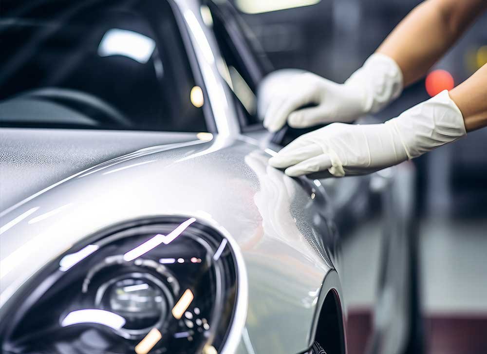 Close-up of PPF healing light scratches under sunlight