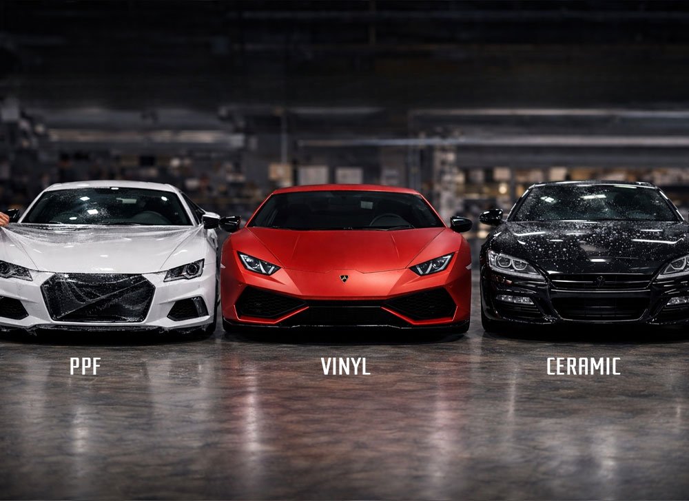 PPF vs vinyl wrap vs ceramic coating comparison for car protection in Dubai