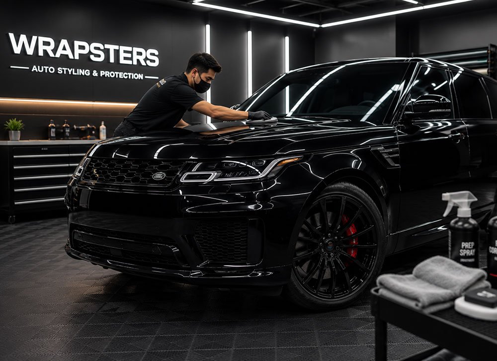 luxury vehicle wrap installation in Dubai studio