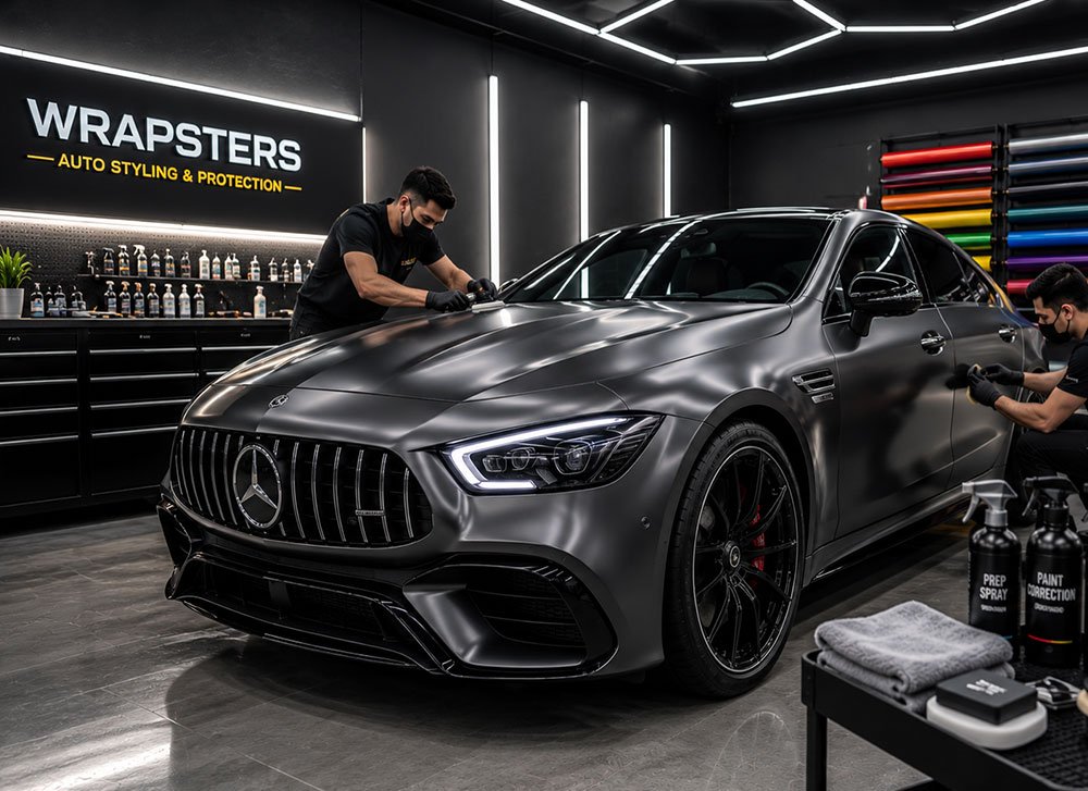 car detailing and PPF preparation at Wrapsters UAE