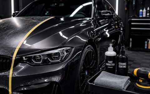 Paint correction and PPF preparation. Glossy corrected paint before coating installation