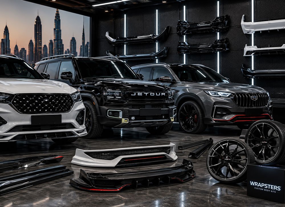 Body kits can significantly improve the appearance of Jetour, Geely, Changan and other Chinese cars when high-quality parts are professionally installed. In Dubai, many owners also combine body kits with vinyl wraps and Paint Protection Film (PPF) to improve durability and achieve a premium finish.